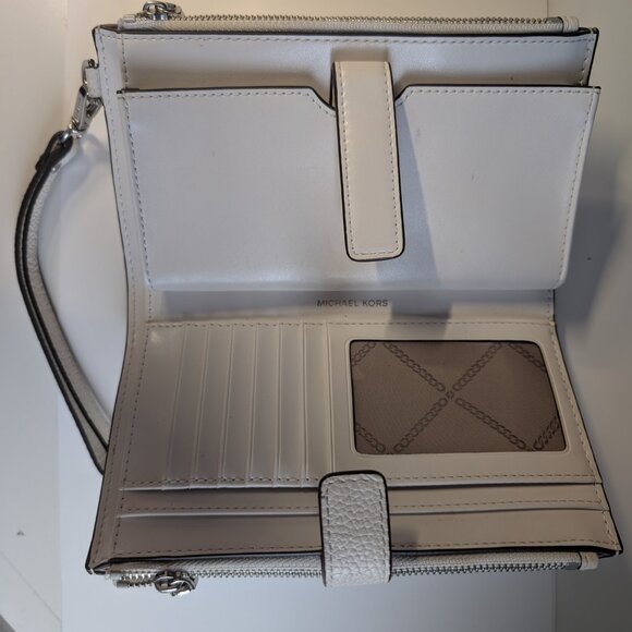 Michael Kors Jet Set Travel Large Double Zip Leather Wristlet Optic White Color - Picture 3 of 4